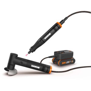 Worx MakerX Doppel-Set: Multifunktionstool, Winkelschleifer, Akku-Adapter HubX und Akku.