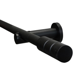 Schwarzes, mattes Gardinenstangen Set Zylinder (Ø 19 mm, 160 cm) mit Halterung und Endstück.