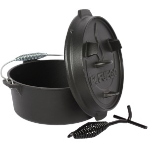 El Fuego Dutch Oven aus Gusseisen, 3,5 l Topf, 1 l Deckel, schwarz, mit Deckelheber.