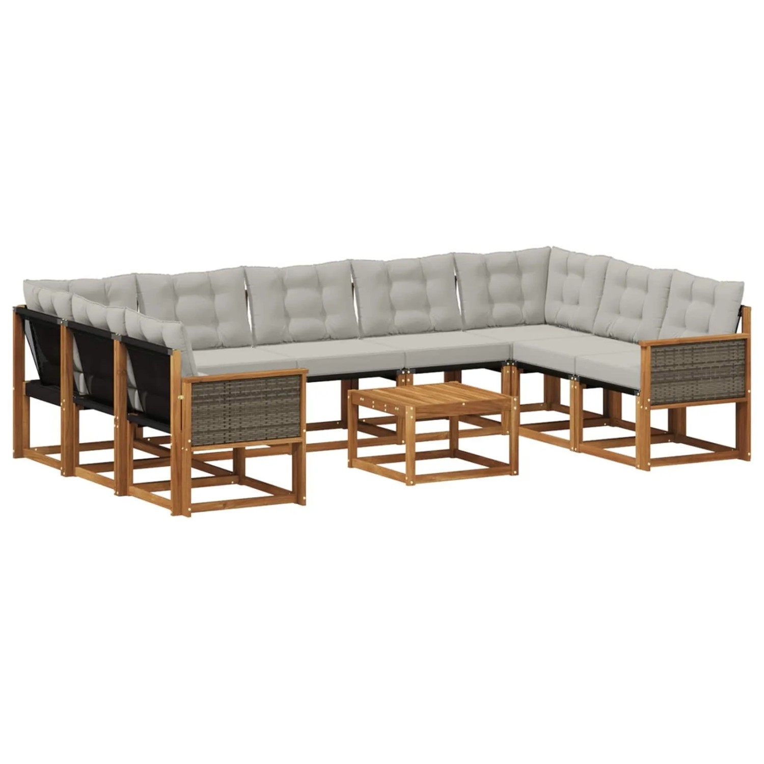 vidaXL Outdoor-Sofagarnitur mit Kissen 10 Stk Natur und Hellgrau 3382219