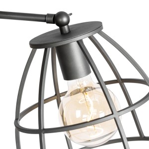QAZQA Industrielle Stehlampe Arthur: dunkelgrauer Metallkäfigschirm mit sichtbarer E27 Glühbirne. Innenleuchte.