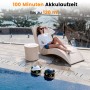 EVERCROSS Poolroboter Y10 in Schwarz am Pool, Frau auf Liege im Hintergrund.