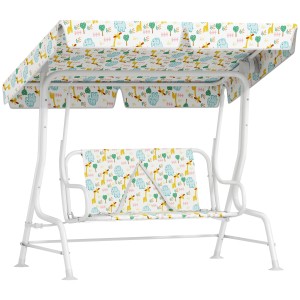 AIYAPLAY Doppelsitz Schaukelstuhl mit Tiermuster, Stahlgestell, weiß. Ideal für Kinder.
