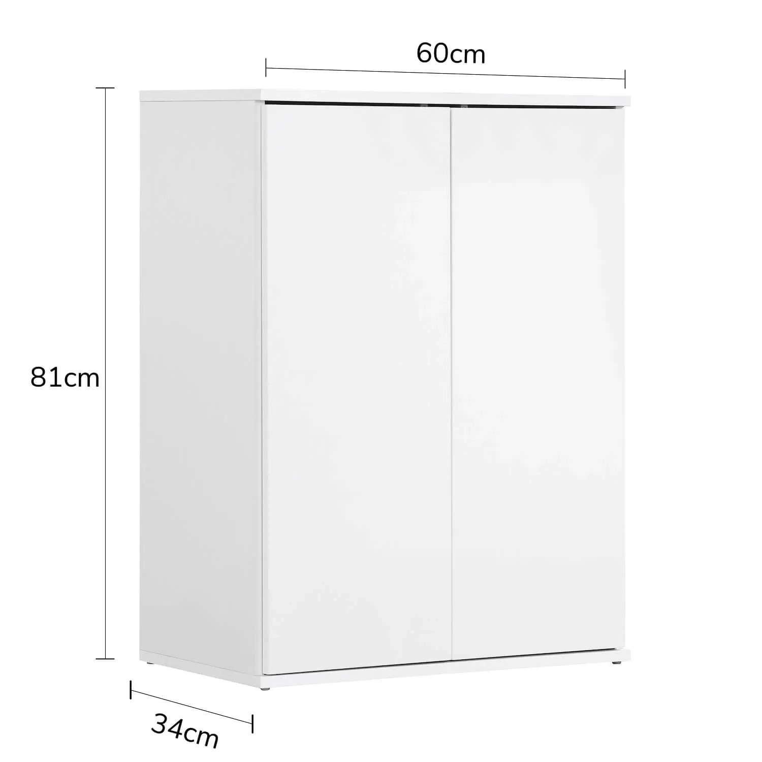 Weißer mokebo Midischrank, ein kompakter Büroschrank/Allzweckschrank mit 2 Türen und den Maßen 81x60x34 cm.