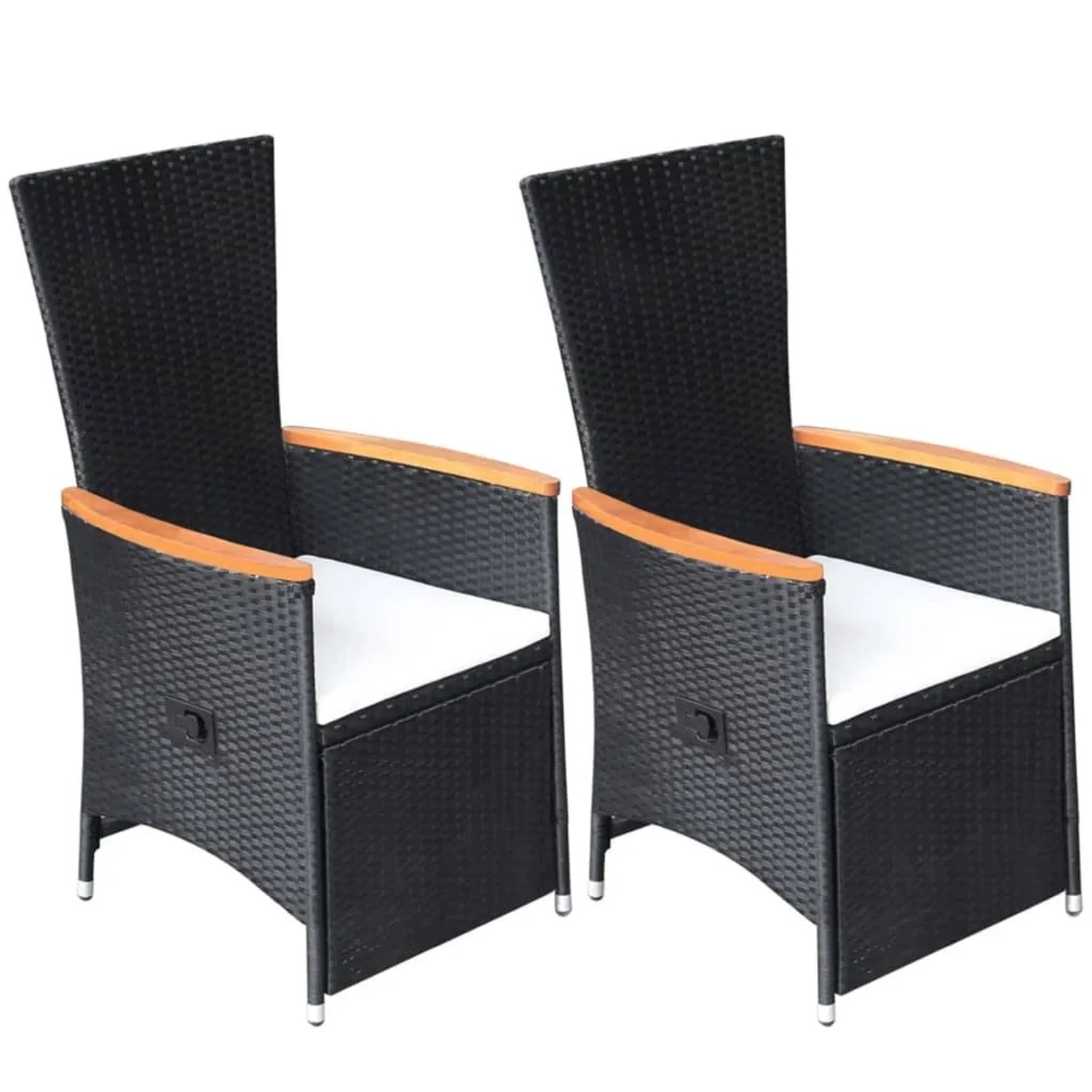 Furnicato Garten-liegestühle 2er Set Aus Pe-rattan Mit Akazienholz-armlehnen 58x62x108 Cm Schwarz