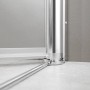 Detailaufnahme: Breuer Elana 6 Drehtür, silber matt, Klarglas, Beschläge und Hebe-Senkmechanismus sichtbar.