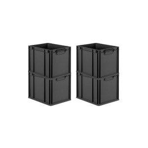 PROREGAL SuperSparSet 4x Eurobox Nextgen Grip HxBxT 32x30x40cm 30 Liter Griffe Geschlossen Schwarz Eurobehälter Transportbox Transportbehälter