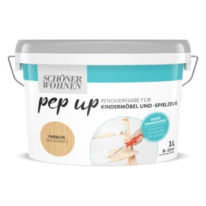 Schöner Wohnen Pep Up Renovierfarbe Farblos, 1L Dose für Kindermöbel und Spielzeug.