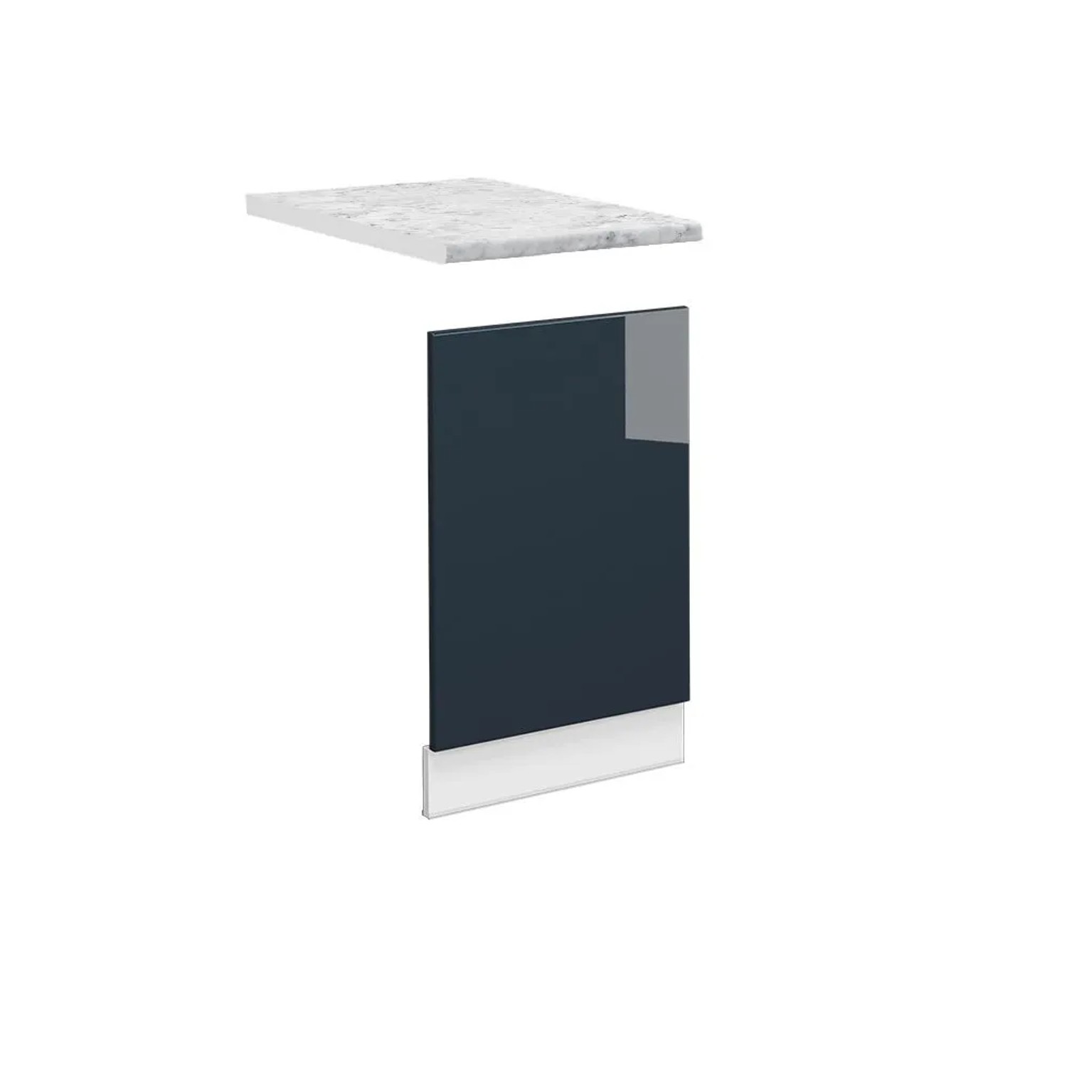 Vicco Frontblende Fame-Line Geschirrspüler Fronttür DunkelBlau Hochglanz 45 cm AP Marmor mit Weiß Korpus