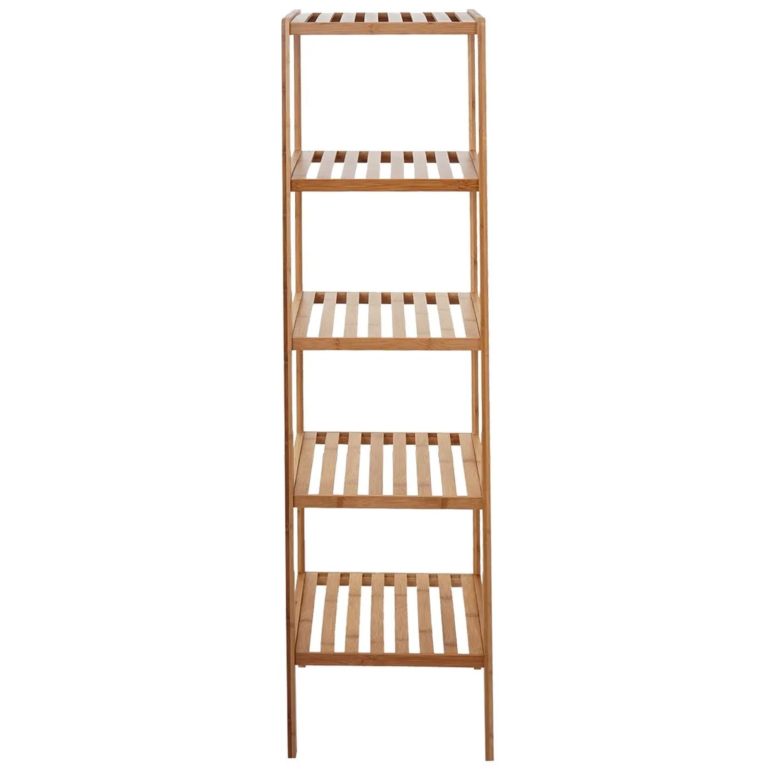 Hohes MCW Bambus Badregal B18 mit 5 Ablagen. Schmale Holzoptik für Stauraum im Badezimmer.