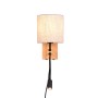 Trio LED-Wandleuchte Nilam, 1-flammig, mit Lesearm, Holz und Stoffschirm.