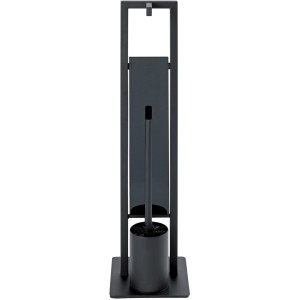 Schwarze Wenko Stand WC-Garnitur Rivalta mit Bürste, Halter und Papierrollenhalter.