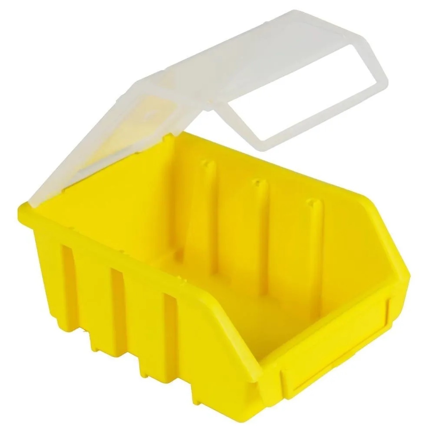Gelbe PROREGAL Sichtlagerbox mit transparentem Deckel, ideal für Aufbewahrungssysteme.