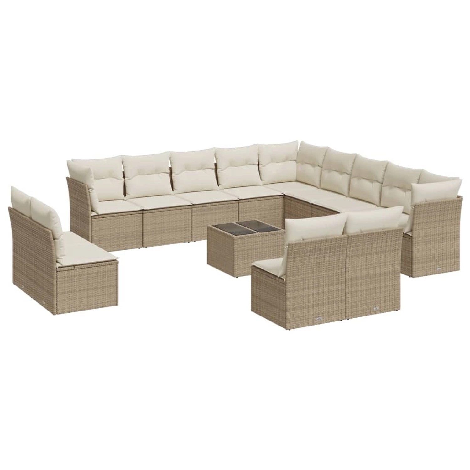 vidaXL 14-Tlg Garten-Sofagarnitur mit Kissen Beige Poly Rattan 3250337 günstig online kaufen