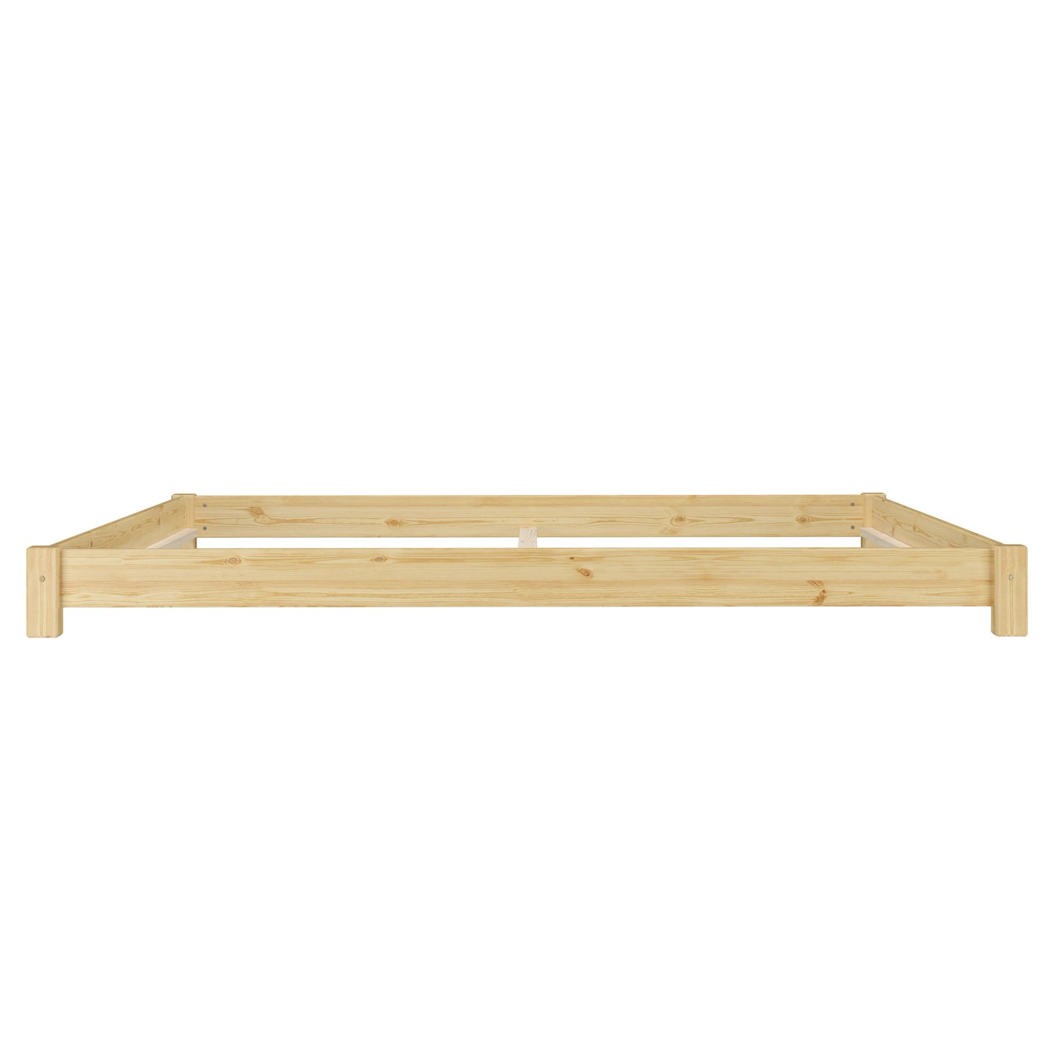 Flaches Kiefer Bodenbett, Doppelbett 180x200 cm, Modell 51 ohne Zubehör.