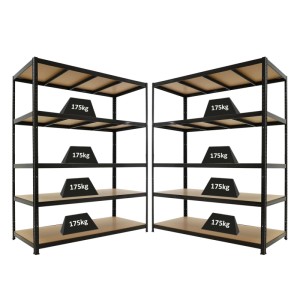 PROREGAL Schwerlastregal Set, 2 schwarze Steckregale mit MDF-Böden, je 175kg Fachlast.