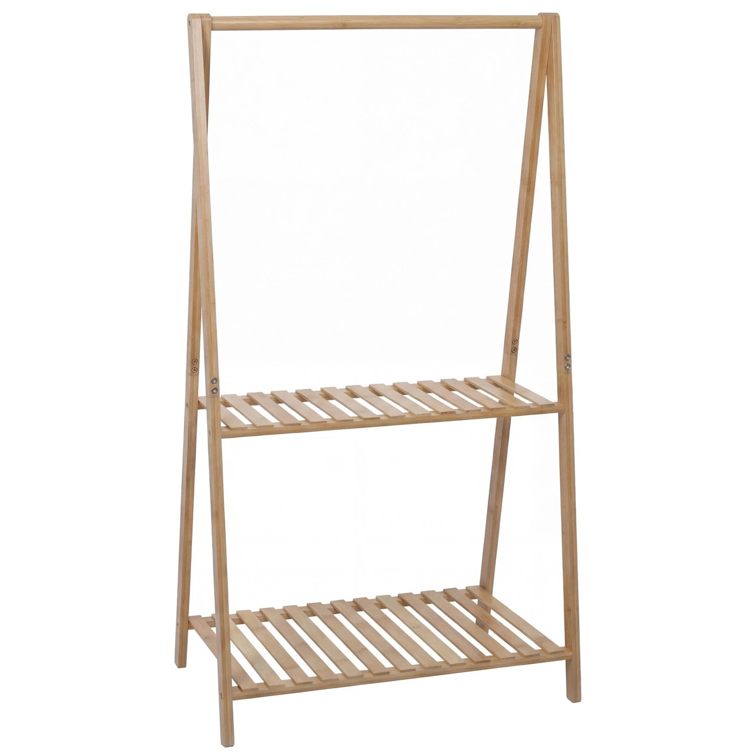 MCW Bambus Standgarderobe Q32 Stange 2 Ablagen 130x70x44cm Natur