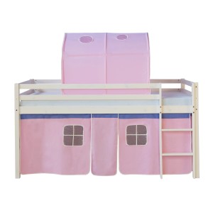 Homestyle4u Hochbett 90x200 Vorhang Rosa 1559