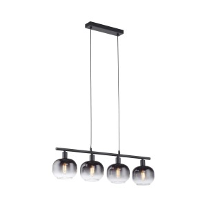 Just Light Pendelleuchte Zea, 4-flammig, schwarz mit Rauchglas-Schirmen.