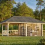 Palmako Pavillon Bianca Set 203, 588x300 cm, weiß lackiert. Weekendhaus mit Schiebetüren und Freisitz im Garten.
