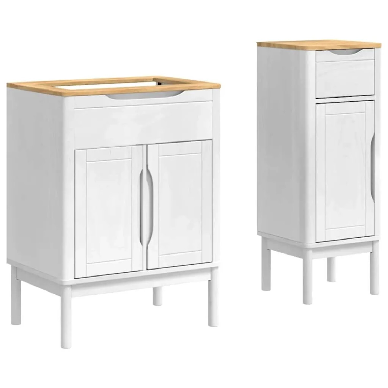 vidaXL Badezimmermöbel-Set mit Tür FLORO 2 Tlg Weiß Massivholz Kiefer 3385880