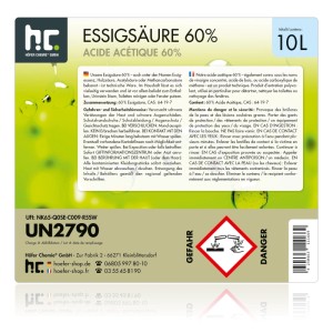 Kanister mit Höfer Chemie Essigsäure 60%, 10L, zur Reinigung und Entkalkung.