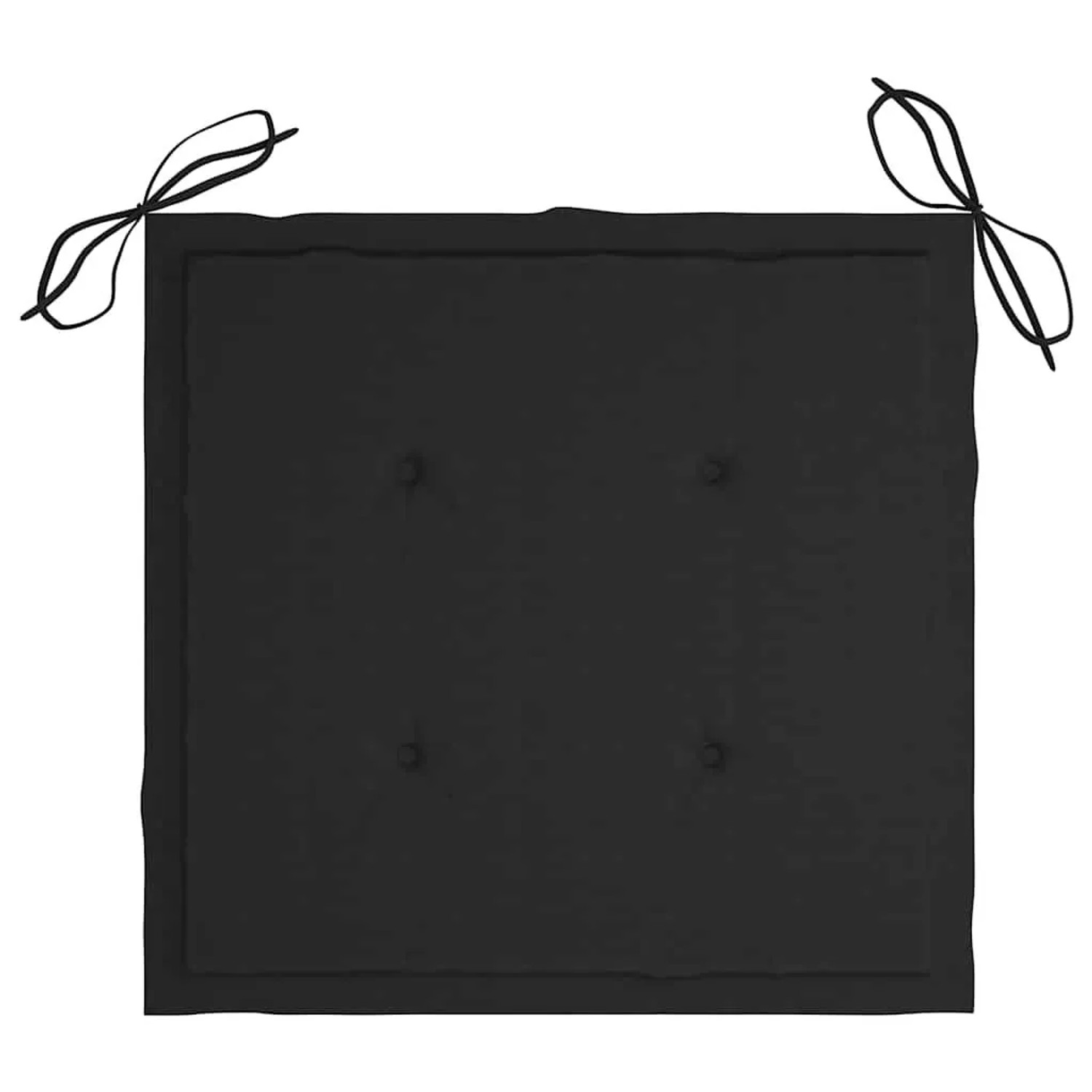 Schwarzes Sitzkissen aus Polyester für Gartenstühle mit Bindebändern und Knopfheftung.