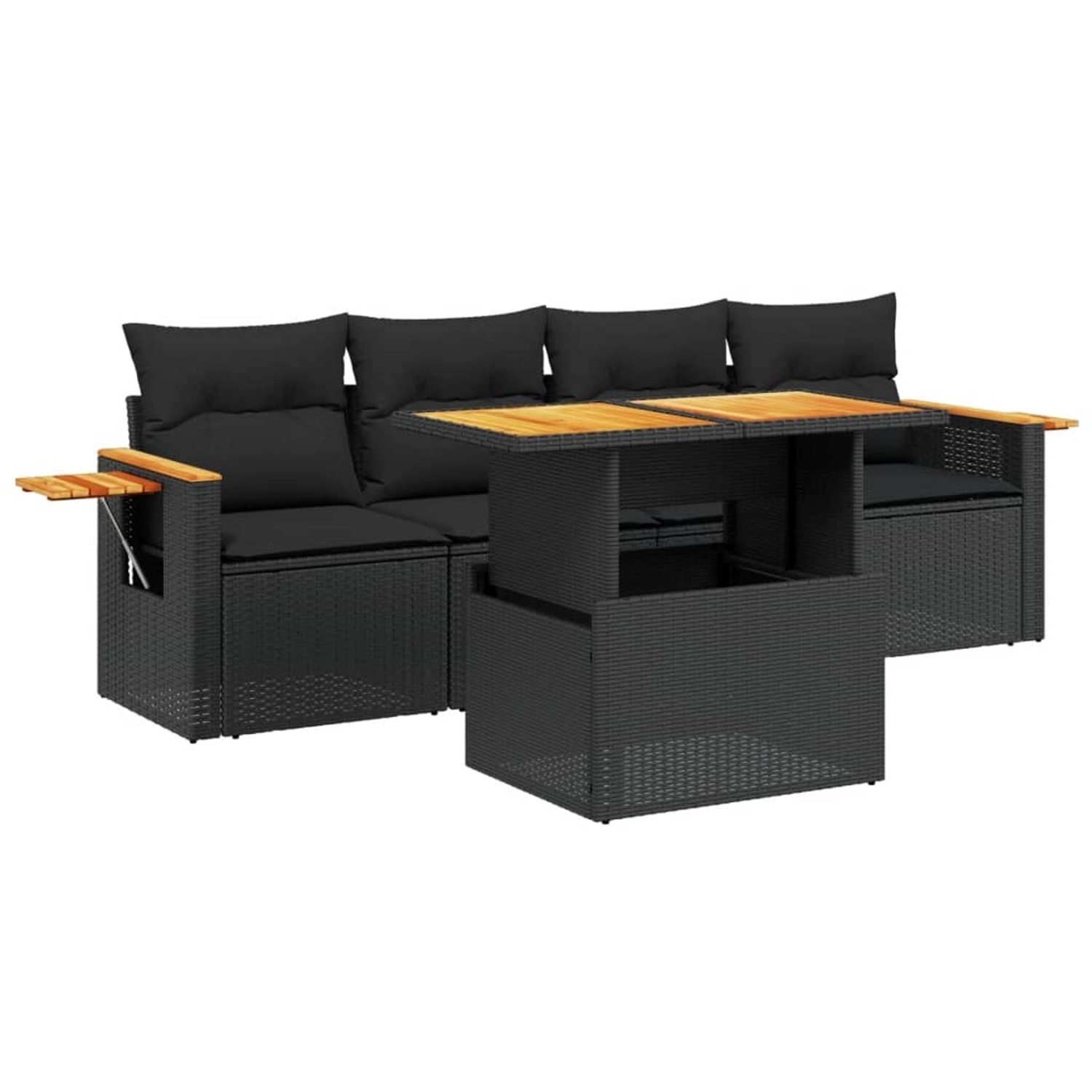 vidaXL 5-Tlg Garten-Sofagarnitur mit Kissen Schwarz Poly Rattan 3273393 günstig online kaufen
