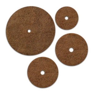 KARAT Mulchscheiben Kokos 20er-Set, braune Pflanzenschutzmatten aus Kokosfaser in verschiedenen Größen.