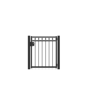 Anthrazitgraue Zaunguru Gartentür Oldenburg mit Kreiselement, 123x123 cm, Öffnungswinkel 180 Grad.