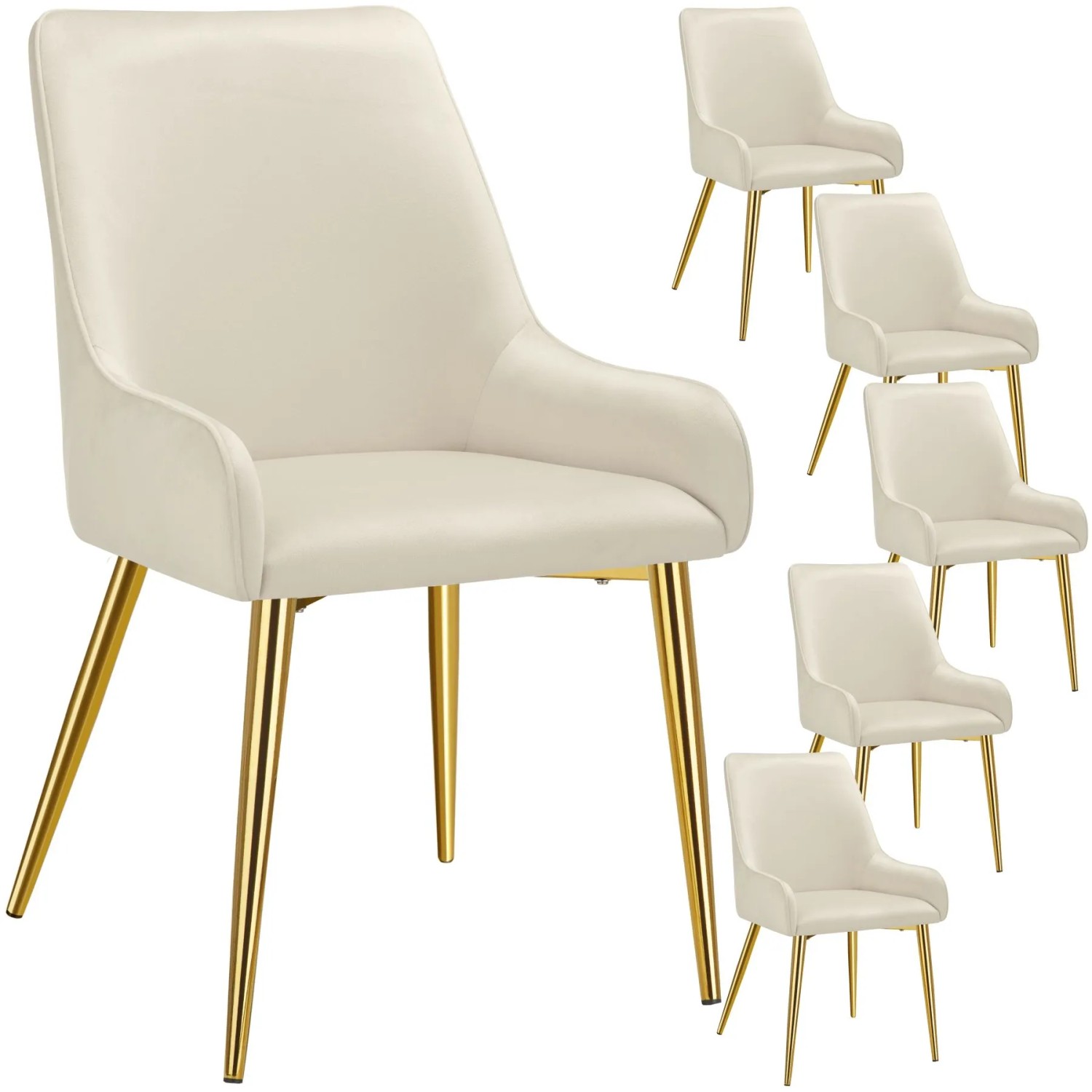 Tectake Polsterstuhl  Avane In Samtoptik  Gepolstert Ergonomische Form Mit Hoher Rückenlehne  6Er Set 61 x 52 x 89 cm Beige