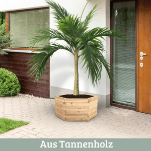 DELUKE 3er Set Pflanzkasten Holz 6-eckig MICHA mit Vlies und Handschuhe Pflanzkübel Tannenholz Blumenkasten Blumenkübel Terrasse