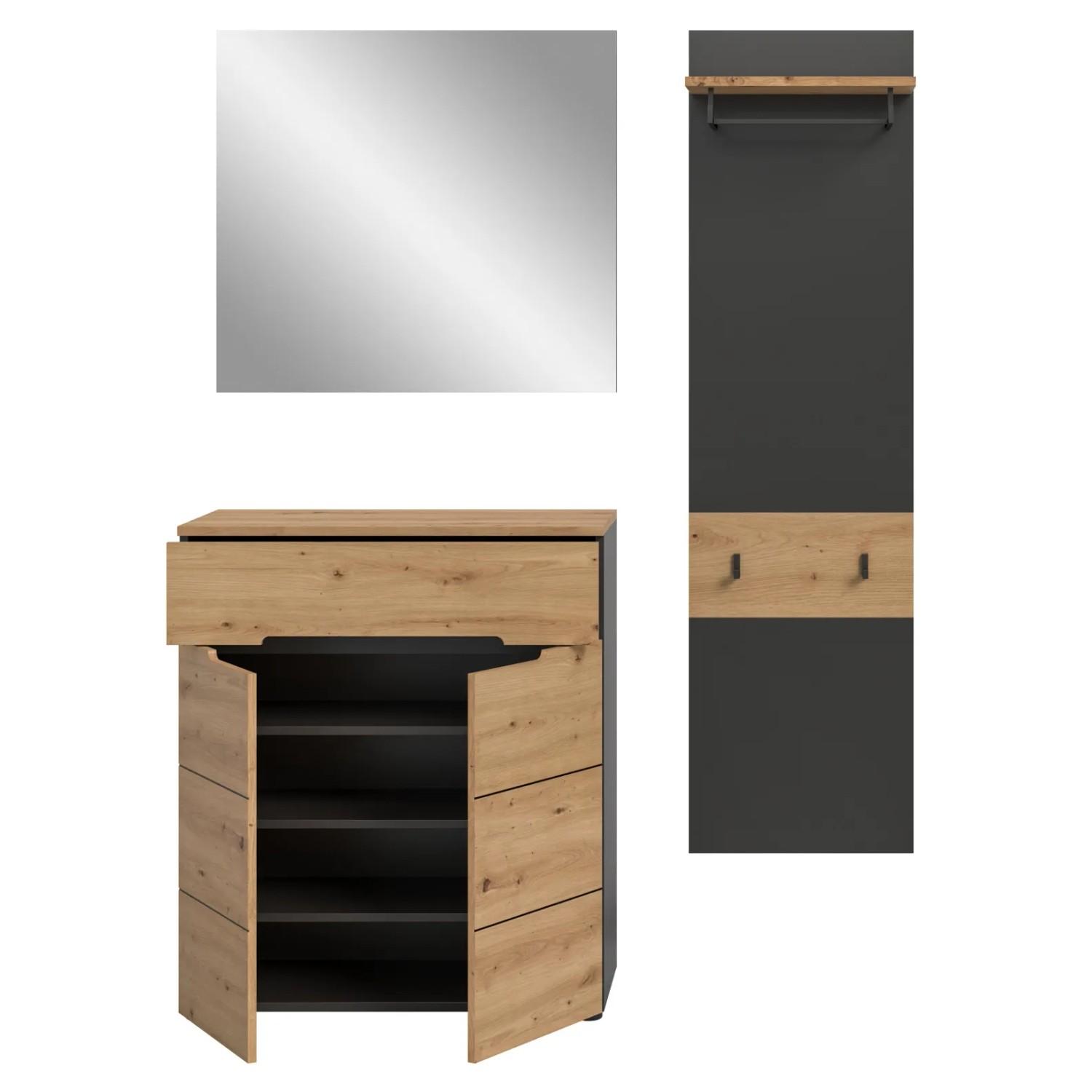 Inn.Furn Garderoben-Set 3-teilig in Eiche und Grau 140 cm Cooper_10