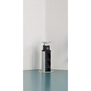 Brennenstuhl Tower Power Steckdosenleiste, 3-fach versenkbar, USB, Alu/Schwarz, 2m Kabel