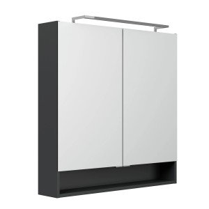Fackelmann Spiegelschrank Luna, 80 cm, Anthrazit mit LED-Beleuchtung und Softclose-Türen.