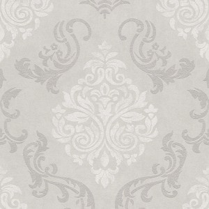 Bricoflor Barock Vliestapete hellgrau/weiß mit elegantem Ornament-Muster für Wohn- und Schlafzimmer.