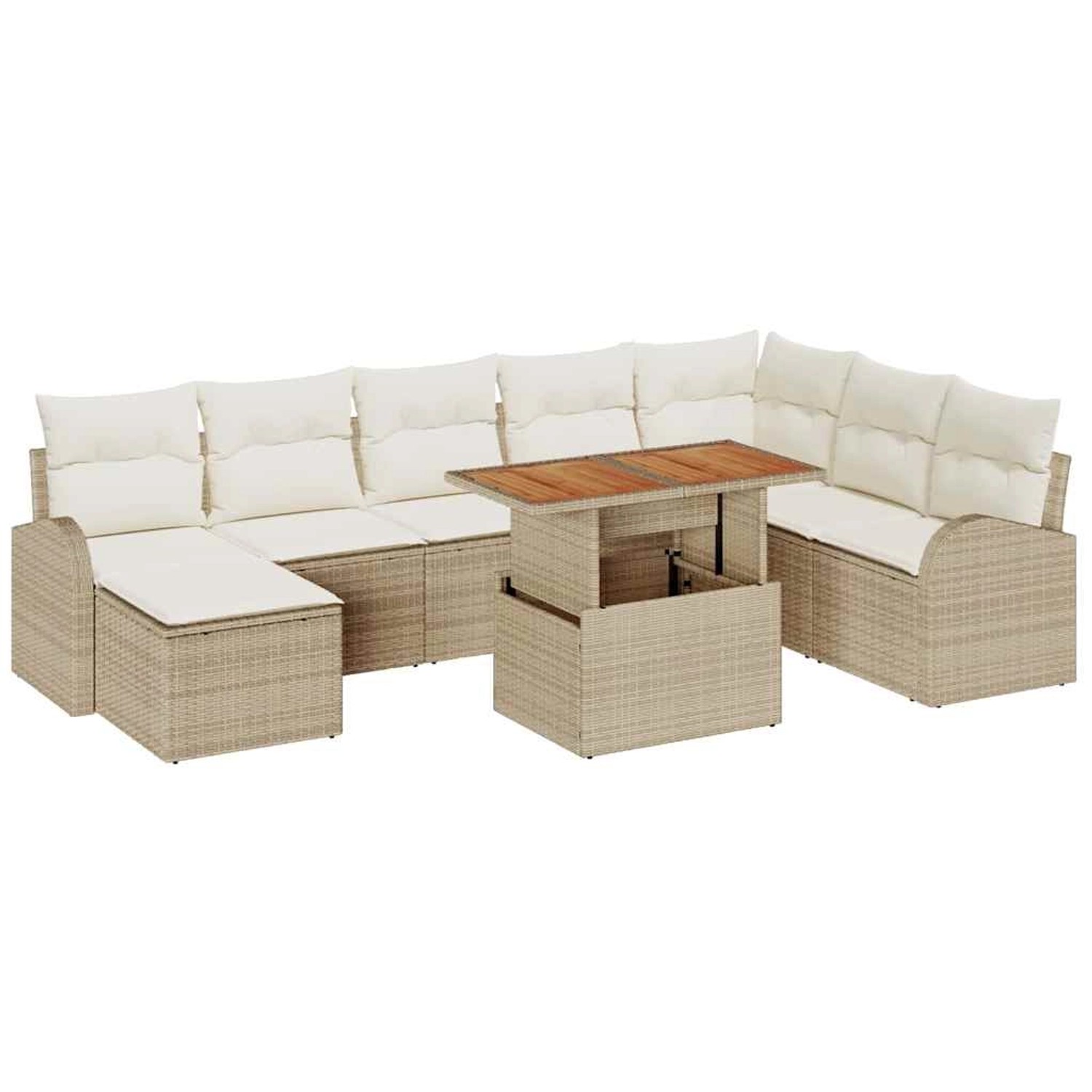 vidaXL Garten-Sofa-Set mit Speicher 9-Tlg Beige Poly Rattan 3358360 günstig online kaufen
