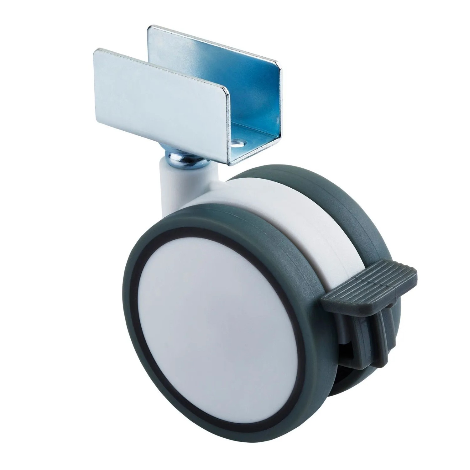 SOTECH Möbelrolle HAMM Ø63 mm Höhe 74,5 mm Weiß Grau mit Bremse mit U-Profil für 19 mm Wandstärke Ohne Befestigungsschra...