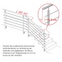 Edelstahl Geländer 304 mit 5 Querstäben für Treppen. Diagramm zeigt seitliche Befestigung, verstellbaren Winkel (30°-37°) & Handlauf.