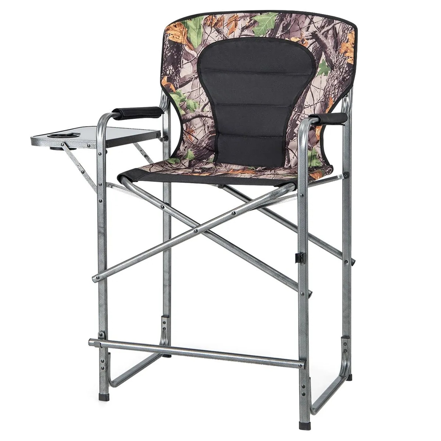 Costway Campingstuhl Faltbar Hoch mit Seitentisch & Fußstütze 150 kg