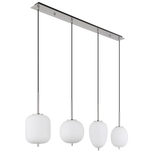 Moderne 4-flammige Hängeleuchte Blacky I von Globo, Nickel/Opal, für stilvolle Beleuchtung.