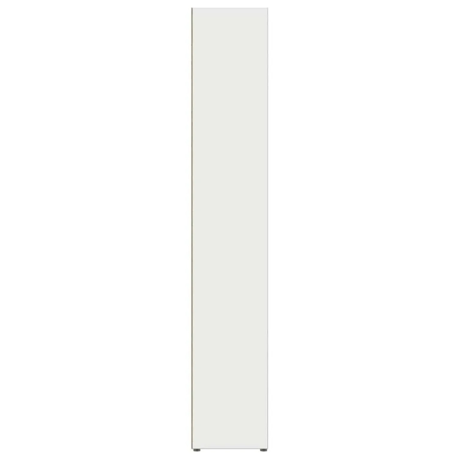 Zwei weiße CD-Regale aus Holzwerkstoff, 93,5 cm hoch, für Wohnzimmer.