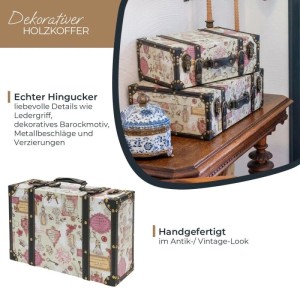 HMF VKO105 Vintage Vintage Koffer Truhe Holzkiste Holz 38 x 26 x 13 cm Deko Barock