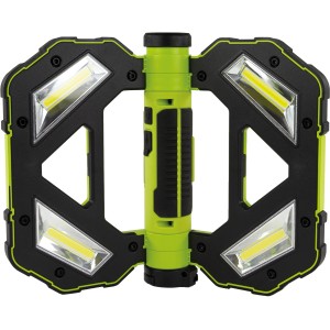 LED-Arbeitsleuchte Butterfly, Akku, magnetisch, schwarz-grün. Klappbare Baustellenlampe mit USB-Kabel.