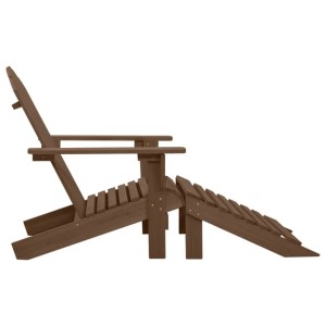 Brauner Gartensessel aus Holz mit passender Fußstütze, Seitenansicht. Ideal für Garten und Terrasse.