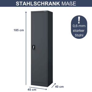 DELUKE Aktenschrank KADO, abschließbarer Büroschrank mit Flügeltüren, 185x45x40 cm, Anthrazit.