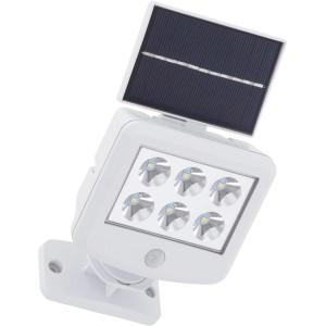 Weißer Briloner LED-Außenstrahler mit Solarpanel und Bewegungssensor.