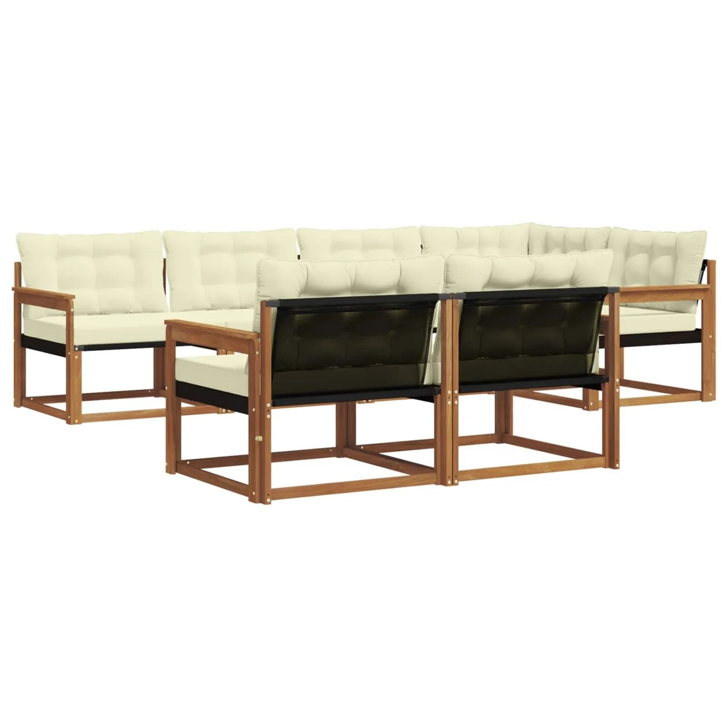 vidaXL Outdoor-Sofagarnitur mit Kissen 7-Tlg Natur und Creme 3369545