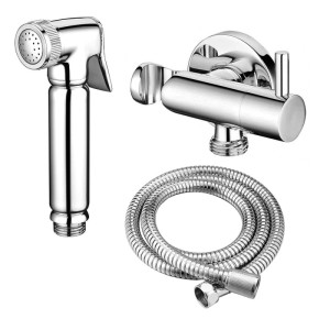 Stilform Design WC/Bidet Handbrause Komplettset: glänzende Chrom-Brause, Absperrventil mit Halterung, flexibler Metallschlauch.