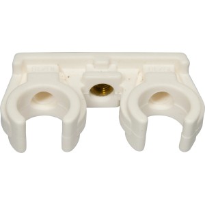 Doppelter Rohrclip Ø 22 mm, 10er-Set, aus Kunststoff mit Gewindehülse zur Befestigung von zwei Rohren.